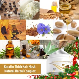 Vitamins Keratin Hair Mask Deep Conditioner - Biotin Protein with Castor Oil Conditioning Repair Treatment for Thick Dry Damaged or Color Treated Curly Wavy and Straight Coarse Hair