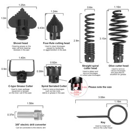 16mm Drain Cleaner Combination Cutter Head Set is drain auger drill attachment & drain snake drill attachment，Relioky 8pcs drain cleaning drum machine tool set for pipe drain cleaner machine,black