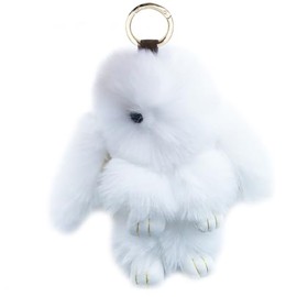 Xsclpomddy Cute Large Plush Rabbit Keyring Plush Bunny 7 in Keyring Pom Poms Bag Pendant Handbag Car Key Decoration, White