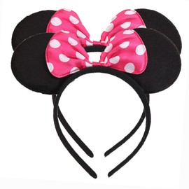 Set of 2 Rose Bow Mouse Ears Headband for Boys and Girls Birthday Party Decoration (Rose)