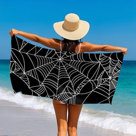 JKJNLHJE White Spiders Web Beach Towel,Microfiber Beach Towel,Extra Large 29.5” X 59” Absorbent Quick Dry Thin Sandproof Camping Towel for Pool Yoga Beach Vacation Accessories Essentials