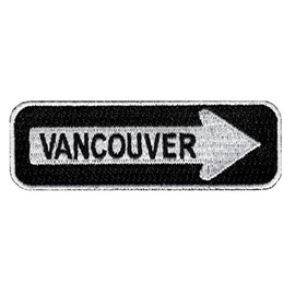 One Way Sign Vancouver Canada Parche bordado termoadhesivo para carretera, Negro, 3.25-inches