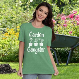 TIEEI Garden Shirts for Women Plant Lover Gardener T-Shirt Garden Gangster Tee Top Green