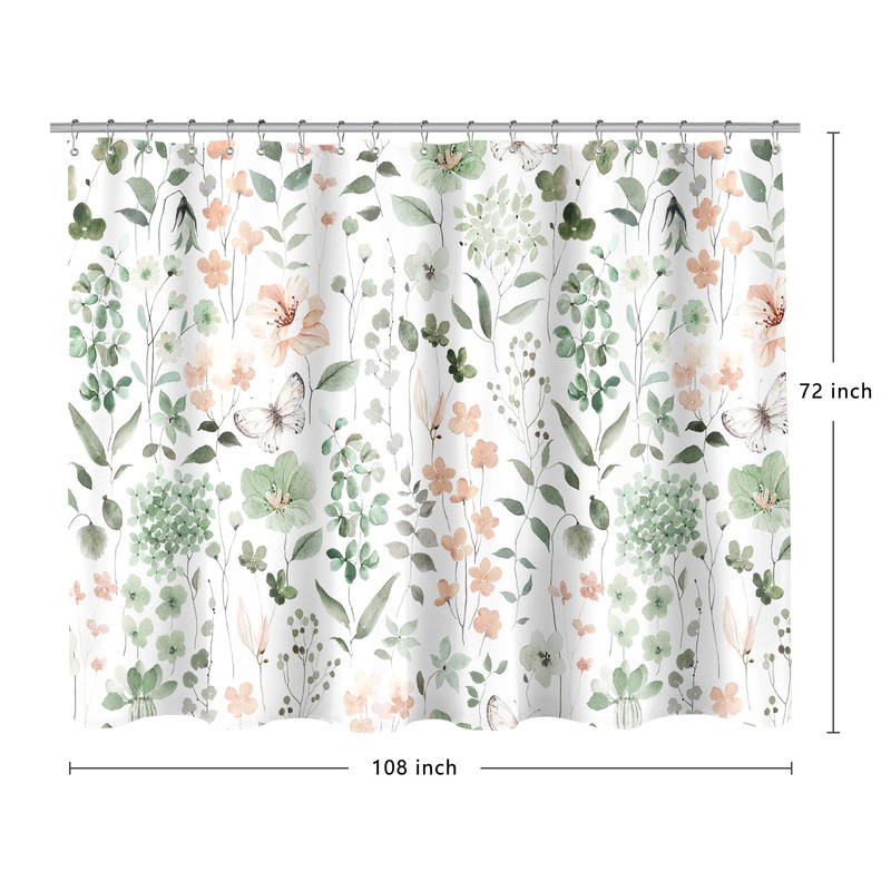 Extra Wide Floral Shower Curtain 108 x 72 for Claw