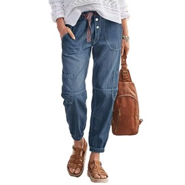 Flamingals Straight Leg Button Fly Jeans for Women Multi Pocket Mid Rise Jeans Without Belt Denim Pants Mid Blue Mid Blue L