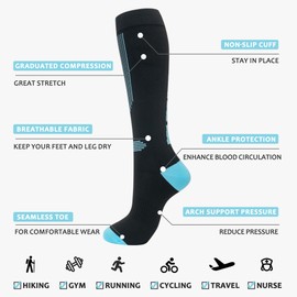 fenglaoda Compression Socks Women Men 4 Pairs, Knee High Support Socks for Running, Sports, Travel, Flight, Nurse