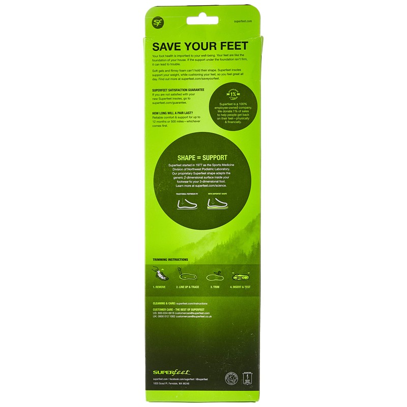 SUPER feet Insole, Green [11121014] Trim Fit Series Insole E