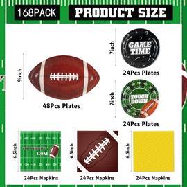 168Pcs Football Party Supplies Tableware Set，Football Party Set Includes Dinner Plates, Dessert Plates, Napkins, Super Game Bowl Party Decoration Football Theme Party Decorations Birthday Party