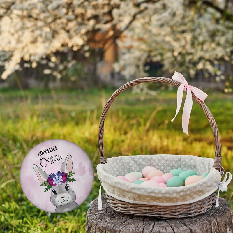 Hoppy Easter Magnet Round with Cute Easter Bunny as Easter
