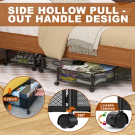 Under Bed Storage Containers,4 Pack Foldable Underbed Storage Containers with Handles and Wheels,Folding Bed Shoes Clothes Organizer,Easy Assembly Underbed Storage for Toy,Bedding,Bedroom(Black)