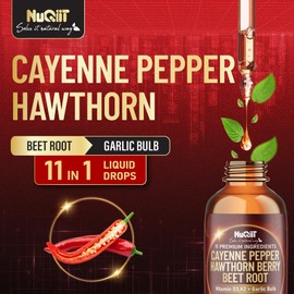 11in1 Cayenne Pepper Liquid Drops with Hawthorn Berry, Vitamin D3, Vitamin K2, Beet Root, Turmeric, Ginger and More - Digestion Support - 2 Pack (60ml Total) for 60Days.