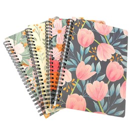 AIMALL 4-Pack A5 Loose-Leaf Floral Notebooks, Small Fresh Coil Notebooks for Business and Office Use, Each with Unique Design, 160 Pages