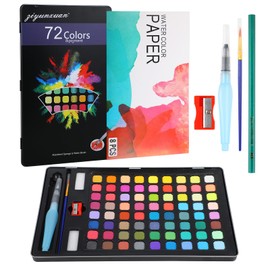 Watercolour Paint Set - 72 Colours Watercolour Set with Brush, Water Tank Brush, Watercolour Box, Drawing Pen, Watercolour Paper, Sponge & Sharpener, Watercolour Set - Watercolour Set for Children &