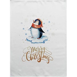 Half a Donkey Merry Christmas Penguin - Large Cotton Tea Towel