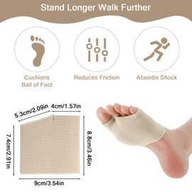 Lnngub 2 Paar Mittelfußpolster, Nylon Vorfußpolster mit Gel-Pads Wiederverwendbarer Rutschfest Mittelfußpolster für Männer und Frauen zum Stehen, Gehen, Laufen, Klettern, Wandern (Hautfarbe, L)