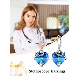 OCJ Nurse Gifts for Women Sterling Silver Stethoscope Pendant Earrings with Crystal Nurses Day Graduation Gifts Medical Jewelry for Doctor Nurse RN Medical Student