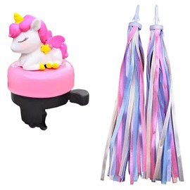 Embhlitfe Kids Bike Bell with 2 Pcs Kids Bike Streamers,Unicorn Bike Bell for Kids Girl Bicycle Bells Kids Bike Horn,Cute Cartoon Bells for Bicycle Scooter Handlebar Kids Bike Accessories