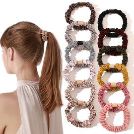 Silk Hair Ties Satin Scrunchies - Small Mini Scrunchy for Women Thick Hair Accessories Cute Soft No Slip Hair Elastics Ponytail Holder for Curly Hair No Damage Hairties Gift for Girl