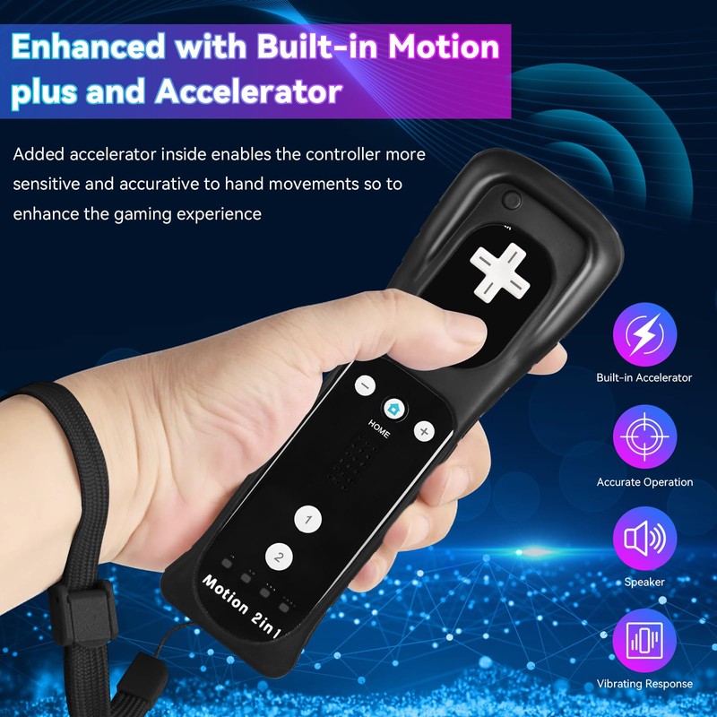 2 Pack Wii Controllers with Motion Plus, Includes Black and