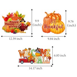 Fall Thanksgiving Home Front Door Hanger Decor - 3pcs Autumn Pumpkin Turkey Leaves Orange Paper Signs Banners, Baby Shower Birthday Wall Hanging Indoor Decorations Lasting Surprise
