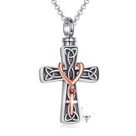 VONALA Celtic Knot Urn Necklace for Ashes Sterling Silver Cross Cremation Urn Jewelry for Memorial Irish Keepsake Necklace Gifts for Women Men