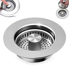 3-in-1 Kitchen Sink Drain Strainer, Pop Up Sink Stopper with Anti-Clogging Basket, 304 Stainless Steel Kitchen Sink Drain Strainer, Food Catcher for US Standard 3-1/2 inch Drain Hole
