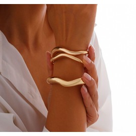 3PCS Gold Bangles Chunky Gold Bracelet Cuff Bangles Bracelets for Women Arm Bracelet Upper Arm Cuff for Women Trendy Jewellery(Gold, One size)