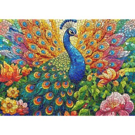 Stained Glass Peacock Puzzles for Adults 1000 Pieces，Mosaic Bird Peacock Garden Flower Jigsaw Puzzle Art，Colorful Impossible Hard Challenge for Adults