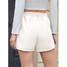 Scacto Women's Faux Leather Skorts High Waisted PU Leather Shorts Elastic Waist Ruched Wrap Skorts Skirts, White, Large