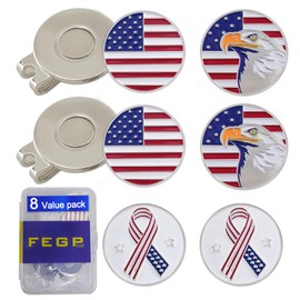8 Pack Golf Ball Markers with Magnetic Hat Clips Value Sets - Removable Attaches Easily to Golf Cap Premium Gifts，Golf Ball Markers with Hat Clips Sets for Men Women Golfer