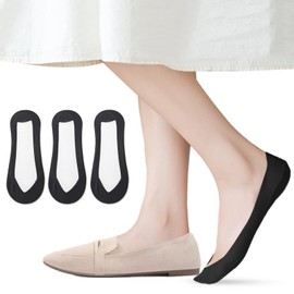 Caudblor Women's Socks for Pumps, No Slip Off, 3 Pairs Set, Shallow Shoes, 8.7 - 9.8 inches (22 - 25 cm), Solid Color, Cotton Blend, Black