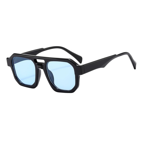 LJCZKA Retro Double Bridge Sunglasses for Men and Women, Classic 70s Sunglasses Aviator Glasses with UV400 Protection, Black (black #2)
