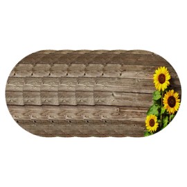 Round Placemats Set of 4 Place Mats Sunflower Placemat Washable Stain Resistant Oil-Proof Wooden Board Table Mats for Outdoor Indoor Home Kitchen Dining Table