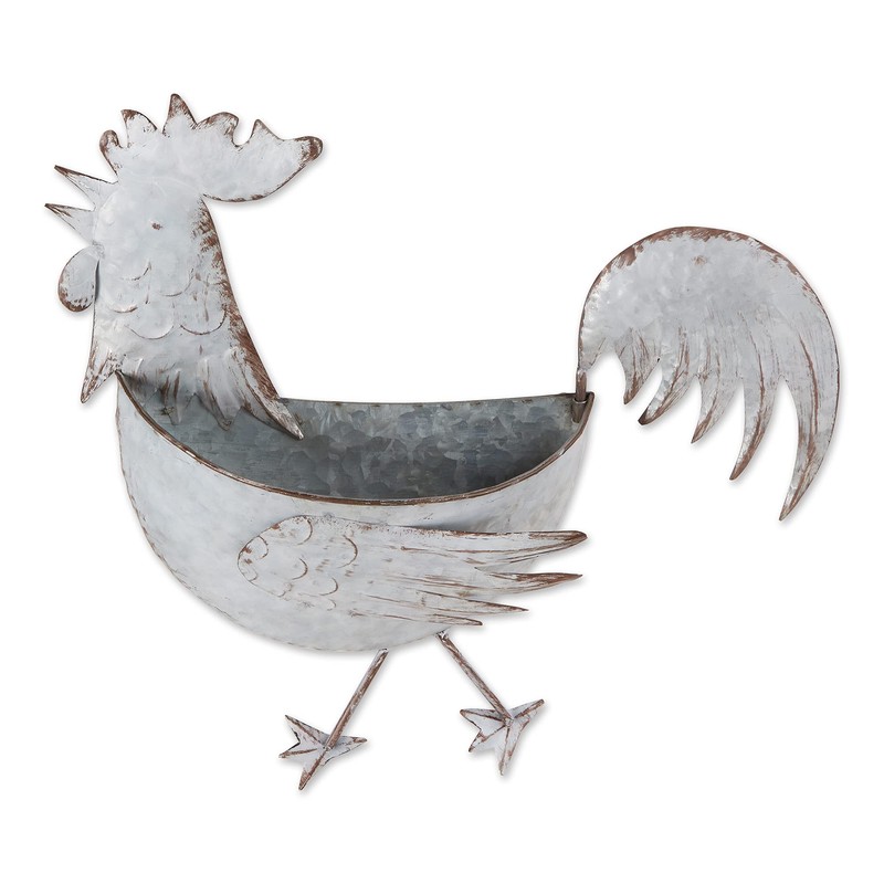 DII Galvanized Planter Collection Wall Hanging, Rooster, 14.25x3.75x13.75, Iron