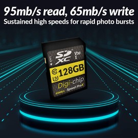 Digi-Chip 128GB SDXC Extreme Speed Class 10 UHS-3 Memory Card For Canon EOS M50, EOS M100, EOS M6, EOS M5, EOS 80D, EOS 2000D, EOS 4000D, EOS 9000D, EOS Rebel T7 Digital SLR Cameras