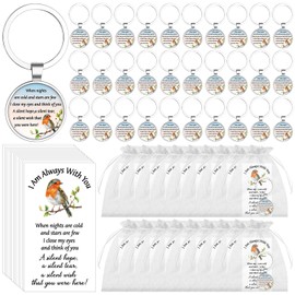 Kklolai 30 Sets Robin Memorial Keychains Gifts Bereavement Metal Funeral Keyring Remembrance Cards for Loss of Mum Dad Grandma Friend