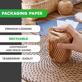 V1 Trade Packaging Paper Roll 20 cm x 25 m - Brown Honeycomb Paper - Kraft Paper Roll - Eco Packaging Paper - Corrugated Cardboard 90 g/m2 - Packaging Material Paper - Filling Material Packaging -