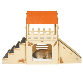 OtterPets Extra Large Bunny Hideout, Cozy Rabbit Castle with Fleece Mats, Wooden Rabbit Hideout, Bunny House Indoor Indoor, Chinchilla, Guinea Pig House