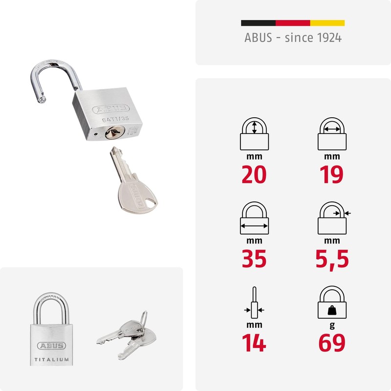 ABUS 64TI/35 35mm Titalium Padlock Keyed KA6355