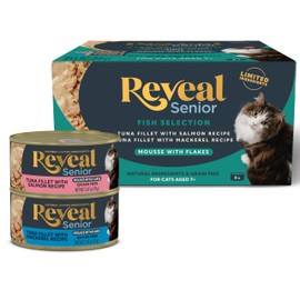 Reveal Natural Wet Senior Cat Food Flakes, Limited Ingredient, Grain-Free Protein with No Artificial Additives, Tuna Fillet Flakes in Mousse (8 x 2.47 oz Cans)