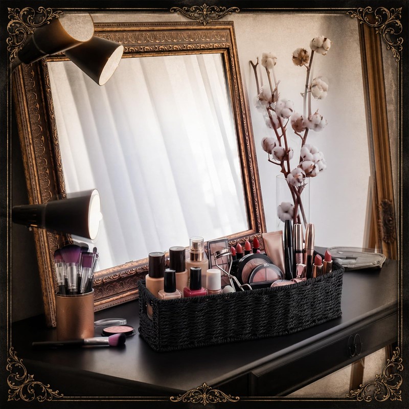 Goth Storage Basket for Bathroom Black Coffin Tray Woven Paper