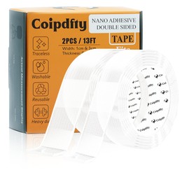 Coipdfty Double Sided Tape for Walls Removable Poster Tape Heavy Duty Sticky Tape for Wall Hanging Pictures Traceless Washable Adhesive Tape R (2Rolls(1.18inx6.5ft+0.39inx6.5ft)-Grid)