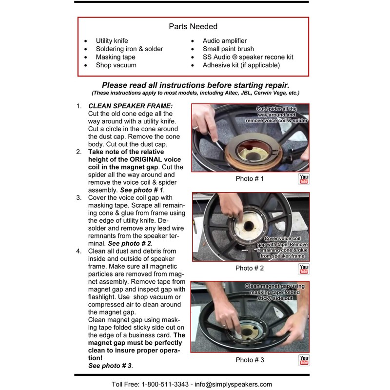 SS Audio Recone Kit for 15 Inch Cerwin Vega 153EH,