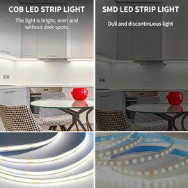 Yeewhale COB LED Strip Lights 50ft,6000K DC 24V Dimmable White Flexible LED Rope Lights for Bedroom,with Remote and app Control LED Lights Strip for Living Room, Shelf, Cabinet
