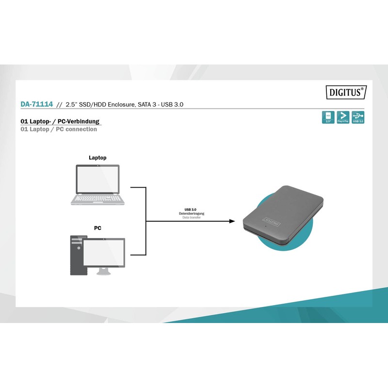 'Digitus External 2.5 SSD/HDD Enclosure To 9.5 & 7.5 mm