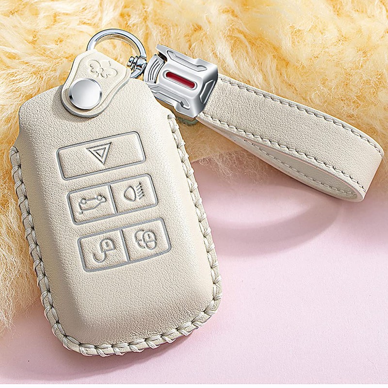 ontto Leather Car Key Fob Cover Keyring for Land Rover
