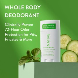 Native Native Whole Body Deodorant Stick Contains Naturally Derived Ingredients, Deodorant for Men and Women | 72 Hour Odor Protection, Aluminum Free with Coconut Oil and Shea Butter | Cucumber & Mint