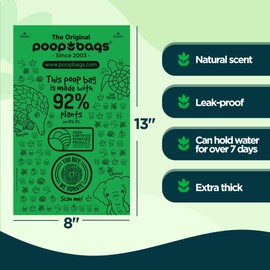 The Original Poop Bags® 92% Plant-Based Dog Waste Bags, USDA Certified Biobased, Extra-Large & Leak-Proof, Single Bulk Roll (200 Count (Pack of 1))