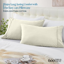 100% Egyptian Cotton Toddler Travel 14" x 20" -Pillowcase 2 Pack with Envelope Closure 600 Thread Count Fits Sized 12x16, 13x18,14 x 20,14 x 20, Machine Washable Small Travel Beige Solid