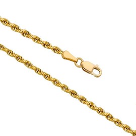 DIFINES 14k Real Yellow Gold Solid 2mm Rope Diamond Cut Chain Necklace with Lobster Claw Clasp, Ideal GIfts for Women or Men - 16"